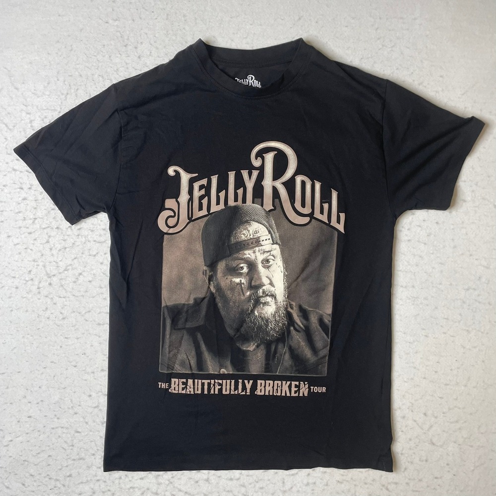Jelly Roll T-Shirt Mens Medium Black Beautifully Broken Tour‎ Graphic Tee